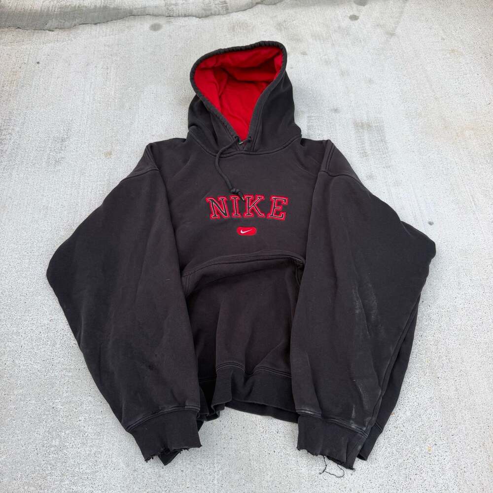 Vintage 2000s Nike Embroidered Spellout Center Swoosh Black and Red Hoodie